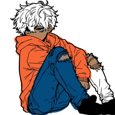 a male hoddie ripped jeans messy hair anime