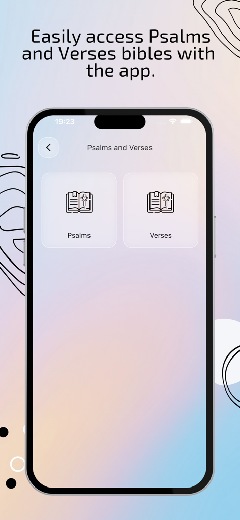Psalms of the Day Holy Bible - Main screen of the Psalms of the Day Holy Bible app showing easy access buttons for Psalms and Verses