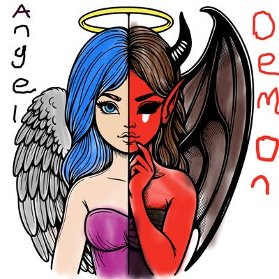 realistic angel half demon