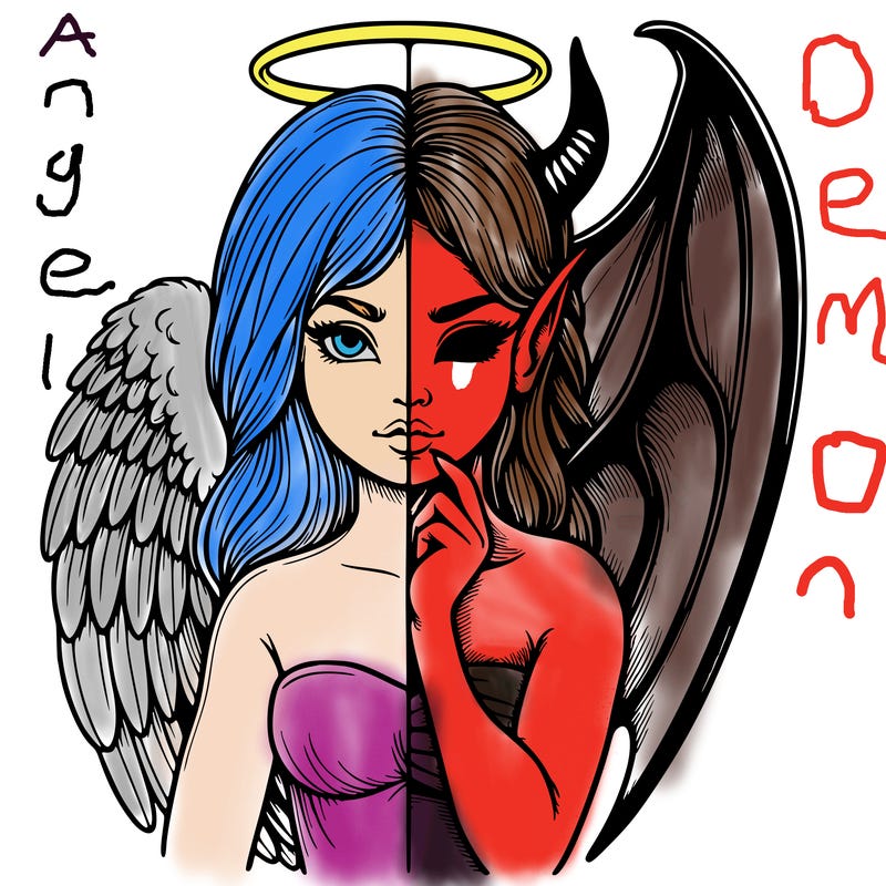 realistic angel half demon