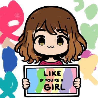 a cute girl holding a sign that says like if you’re a girl