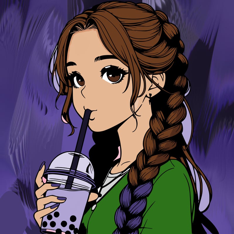 realistic girl with braided hair drinking boba