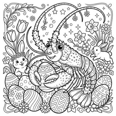 Get ready for an extraordinary Easter celebration with this unique spiny lobster coloring page! It’s packed with adorable bunnies, beautifully decorated eggs, and vibrant spring flowers, offering hours of creative fun.