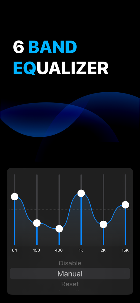 Fileplay - Documents Player - 6-band audio equalizer interface in Fileplay Documents Player app