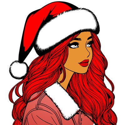 realistic girl in santa hat