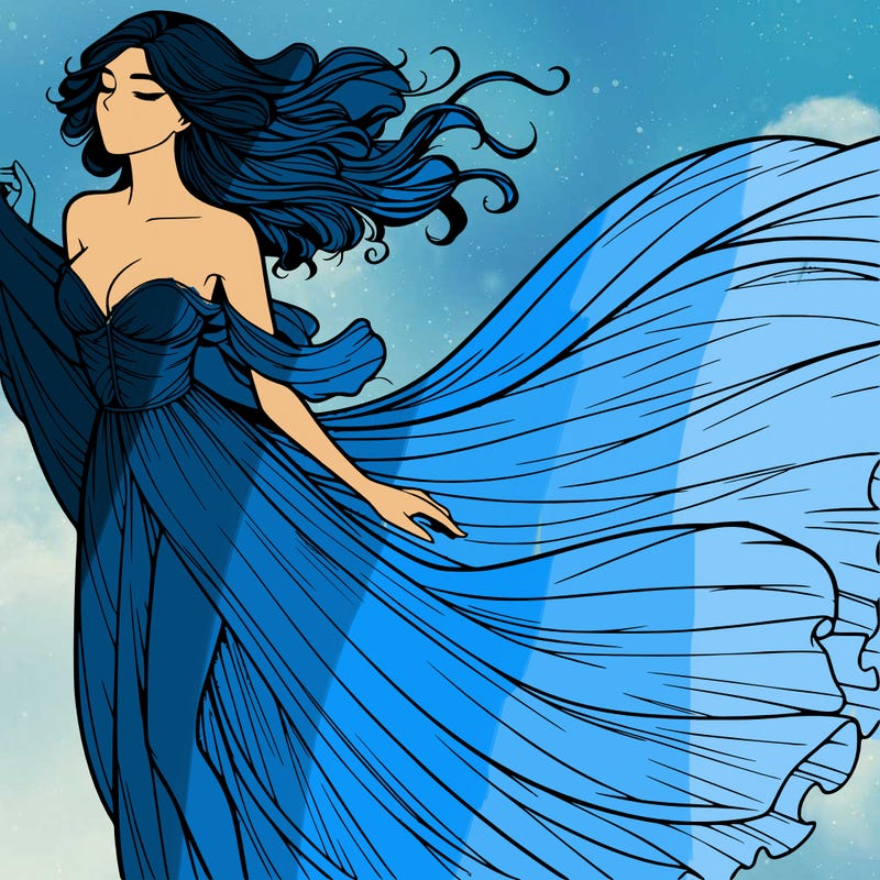 realistic woman in dress flowing the the wind