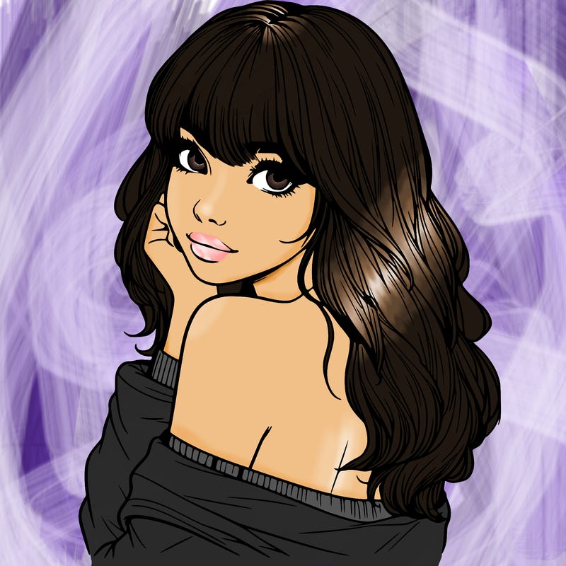 realistic girl with bangs looking over her shoulder