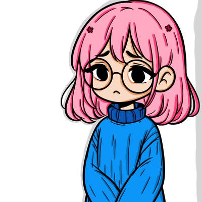 sad girl with glasses in a sweater