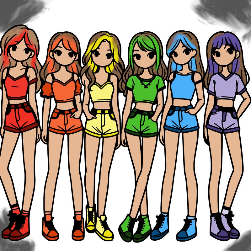 a group of girls wearing crop tops and shorts