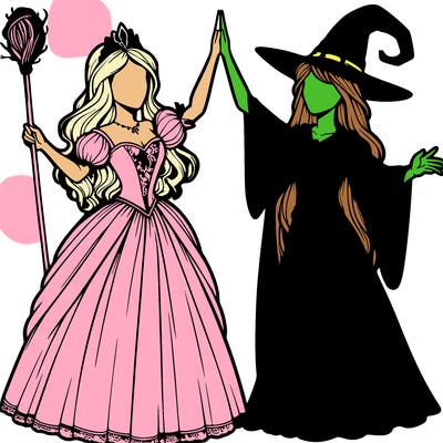 detailed realistic split of a princess and a witch