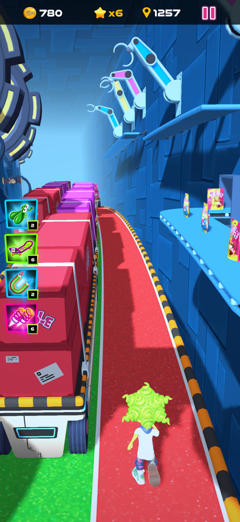 Zozole Run - A green haired character runs through a candy factory in Zozole Run