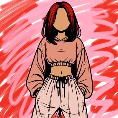 realistic girl faceless with baggy pants and a crop top