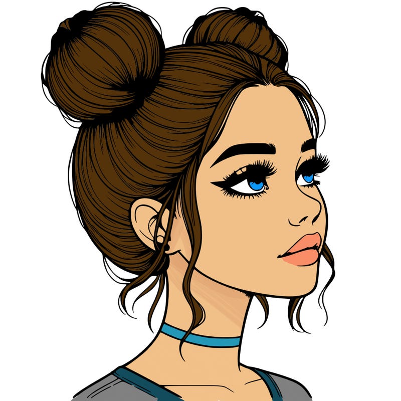 realistic girl with buns on the top of her head