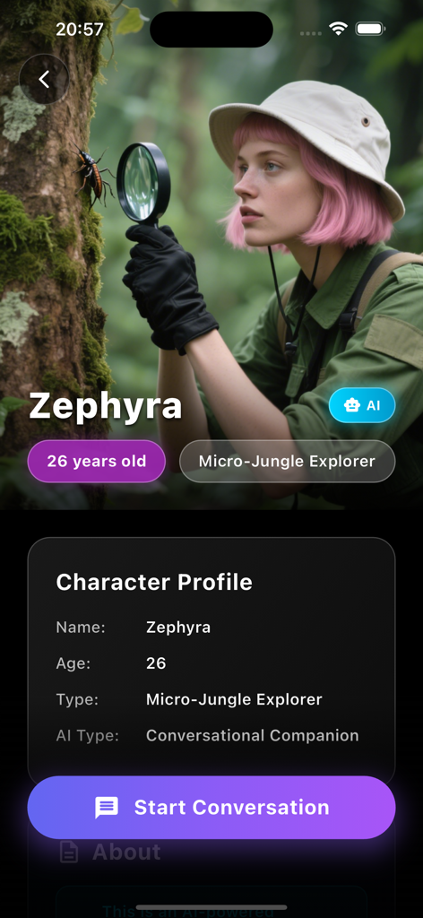 Winkly - Winkly app character profile for Zephyra a micro jungle explorer