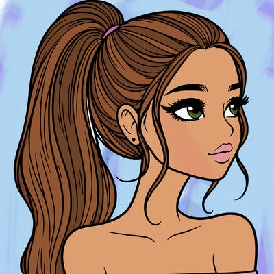 a beautiful and realistic girl with a high pony tail