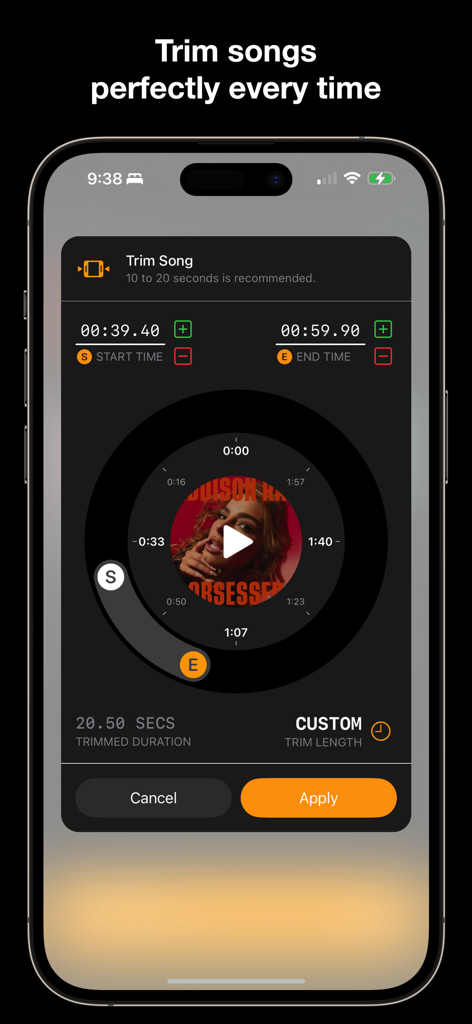 Next Batter Up: Walk-Up Music - Next Batter Up app song trimming interface for custom baseball walk-up music