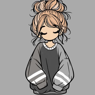 girl with baggy sweatshirt and messy bun