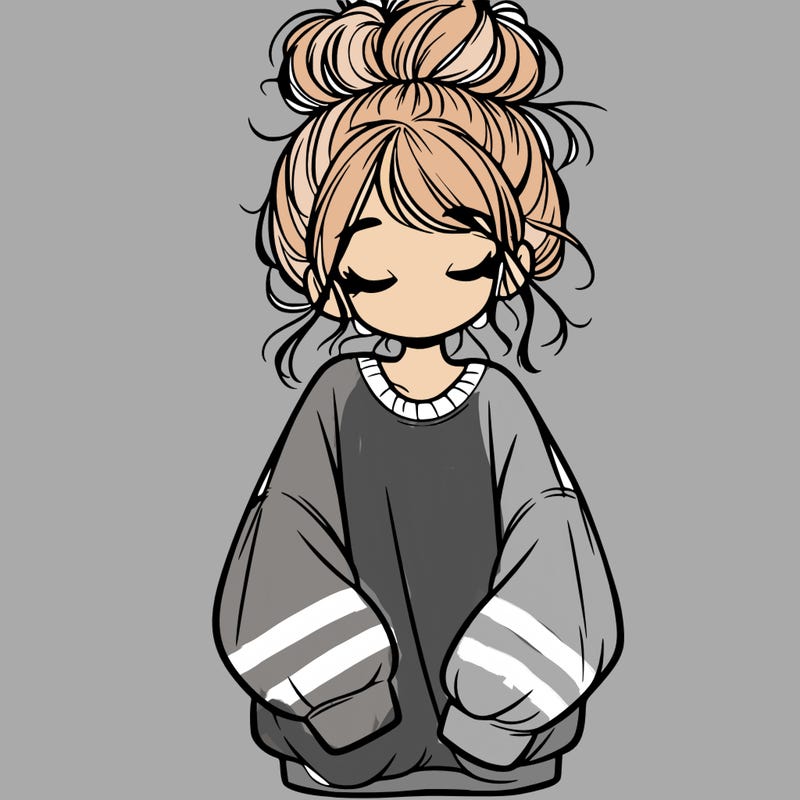 girl with baggy sweatshirt and messy bun