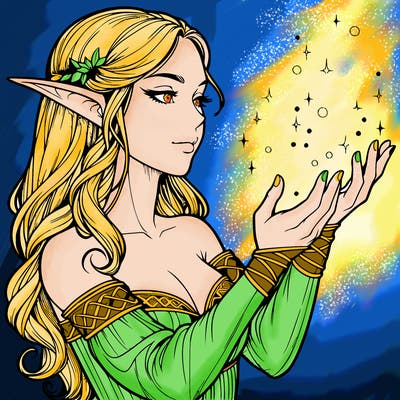realistic elf girl doing magic