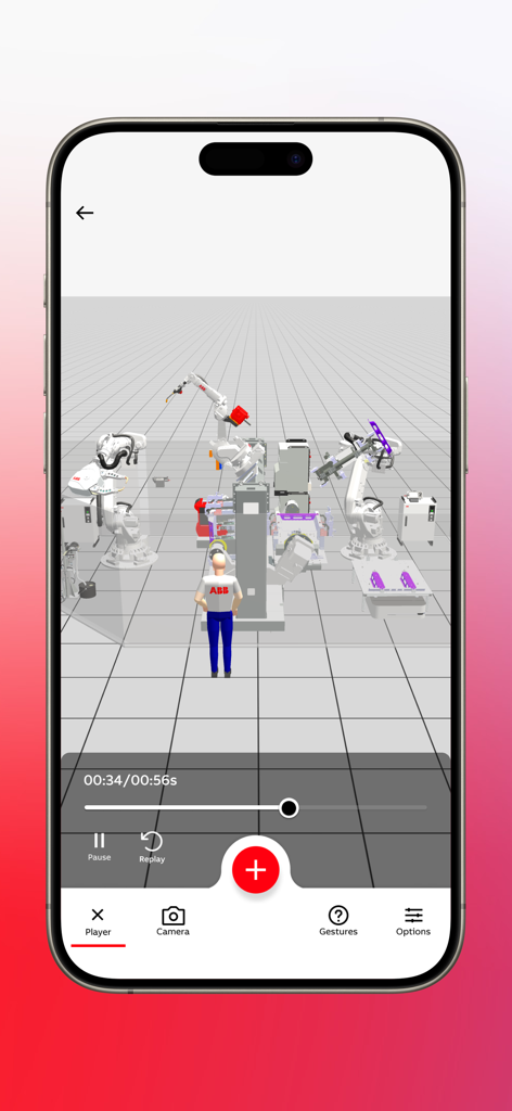 RobotStudio® AR Viewer - 3D simulation of multiple industrial robots and a virtual worker in the RobotStudio AR Viewer app