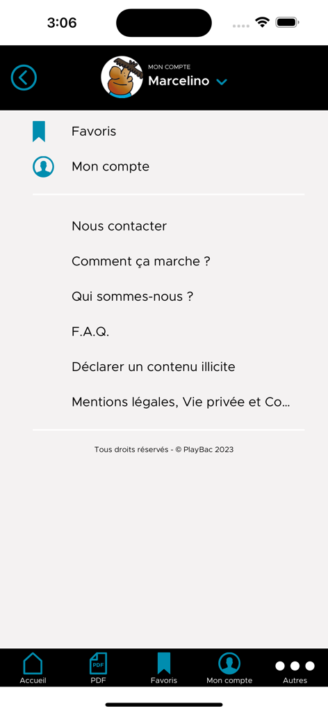 My Weekly News - Account and settings menu of the My Weekly News app showing user profile and support links