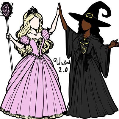 detailed realistic split of a princess and a witch