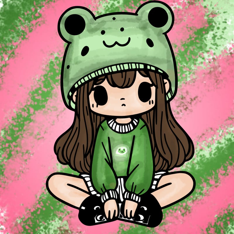 a girl wearing a frog hat and some frog socks