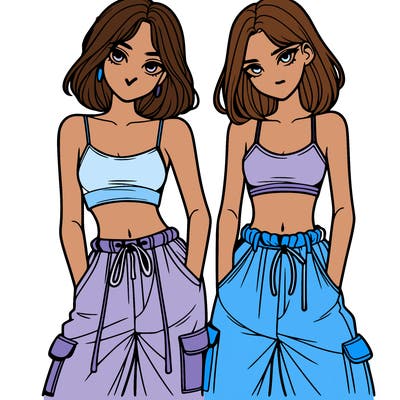 two girls with crop top with baggy pants