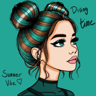 realistic girl with buns on the top of her head