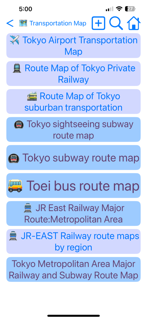 Tokyo Transport - Eine Liste von Tokiotransportkarten, einschließlich U-Bahn-, Bus- und Eisenbahnstrecken.