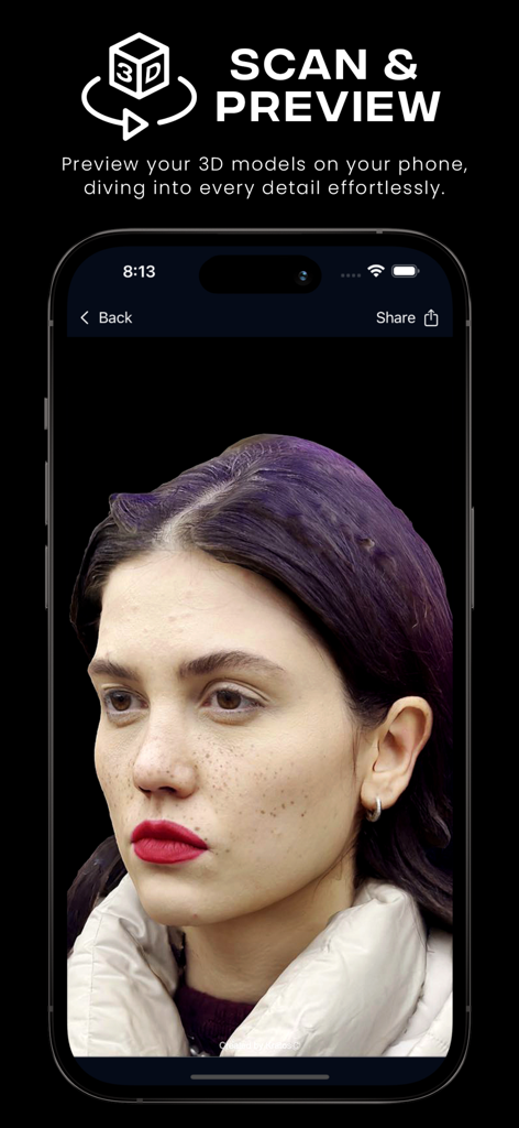 Kratos Surgery - 3D facial scan preview on a mobile phone for aesthetic surgery planning