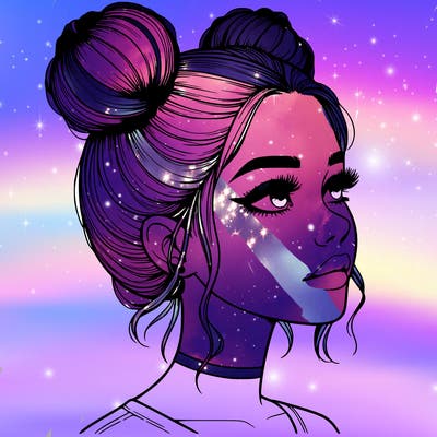 realistic girl with buns on the top of her head