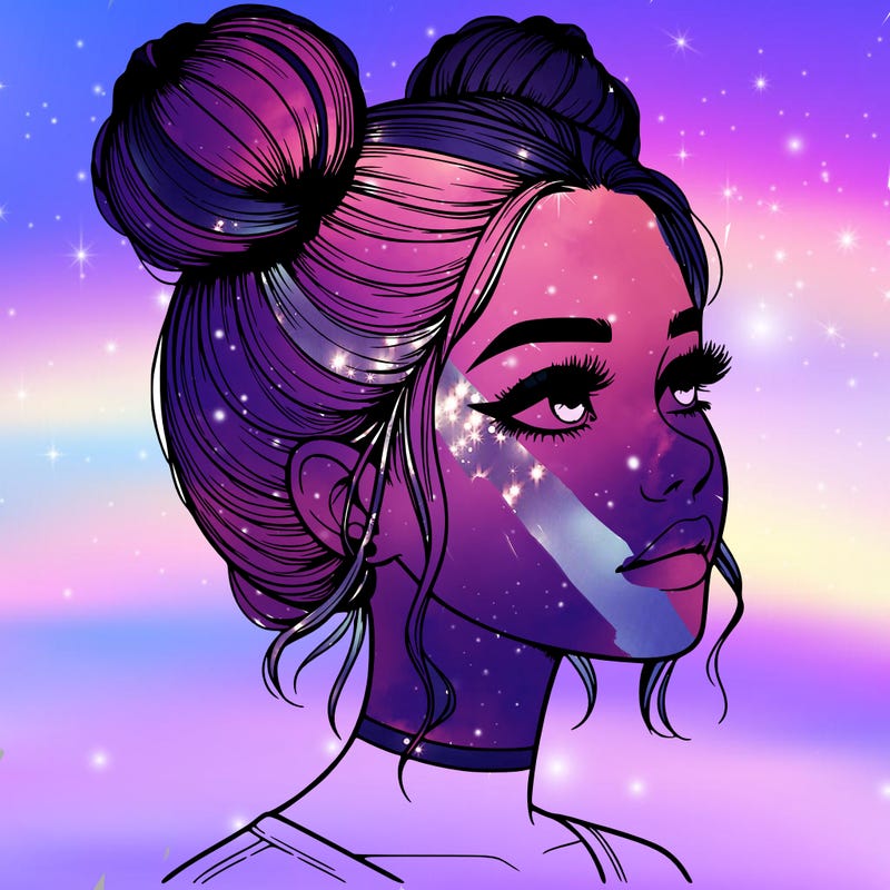 realistic girl with buns on the top of her head