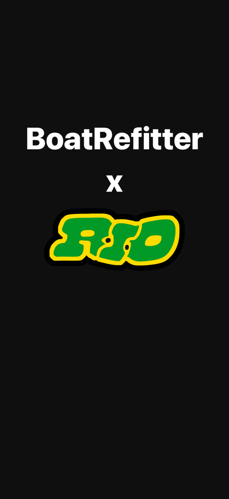 Logotipo de colaboración de BoatRefiter y Rio Racing Team sobre un fondo negro