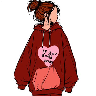realistic girl with a oversized sweatshirt on and a bun