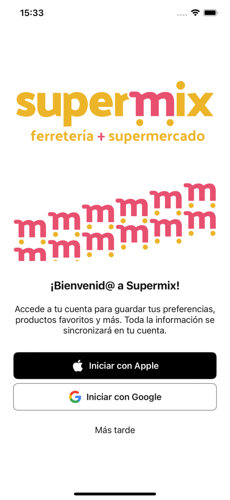 Supermix - Supermix app welcome screen with login options for Apple and Google