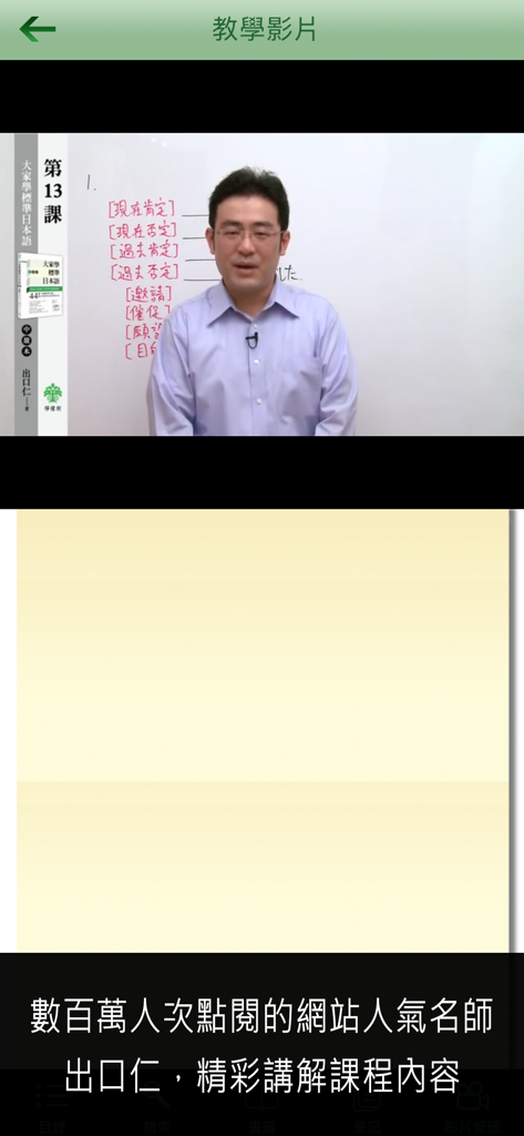 大家學標準日本語：中級本 - Hitoshi Deguchi enseñando una lección de video de japonés en una pizarra.