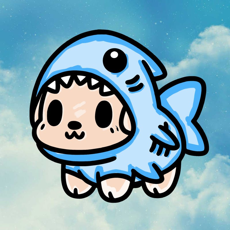 cute dog wearing a shark costume