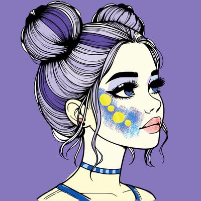 realistic girl with buns on the top of her head