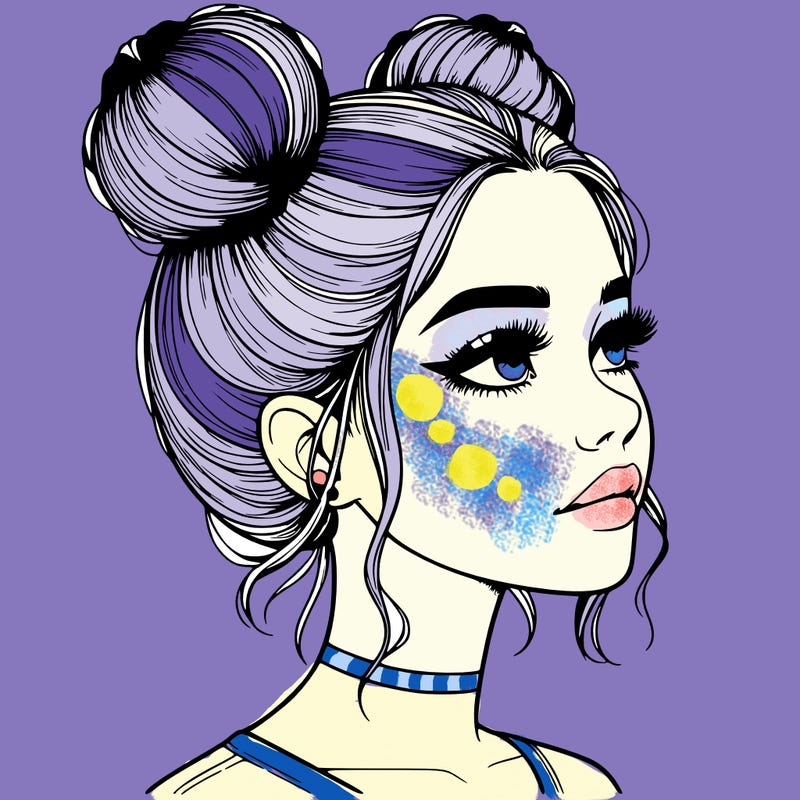 realistic girl with buns on the top of her head