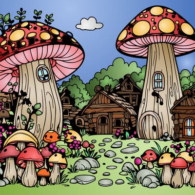 mushroom village forest