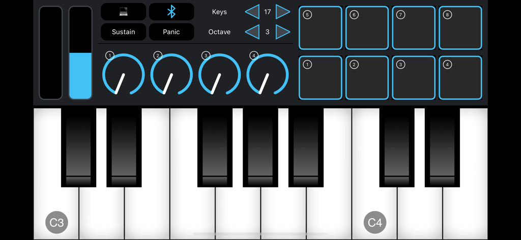 MIDI-Controller - Mobile MIDI controller interface with piano keyboard and drum pads