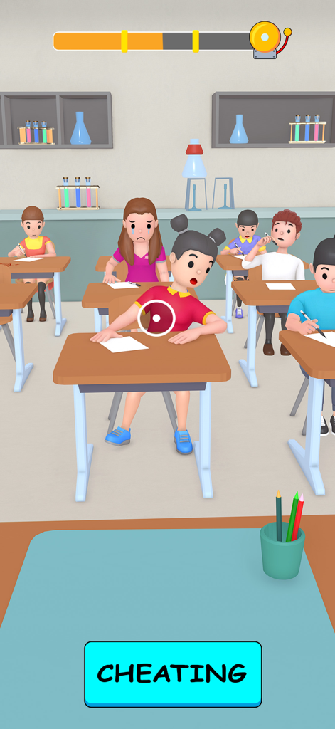Pass or Fail - School Games - Teacher simulation game screen where a student is caught cheating in a classroom