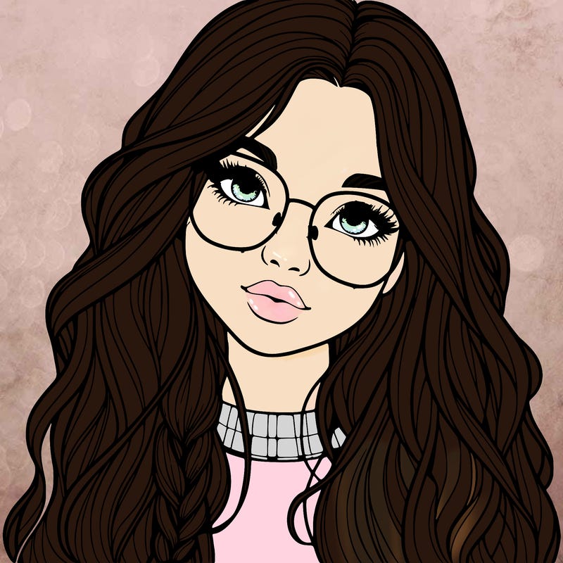 girl with long hair and freckles and glasses realistic
