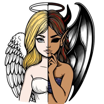 realistic angel half demon