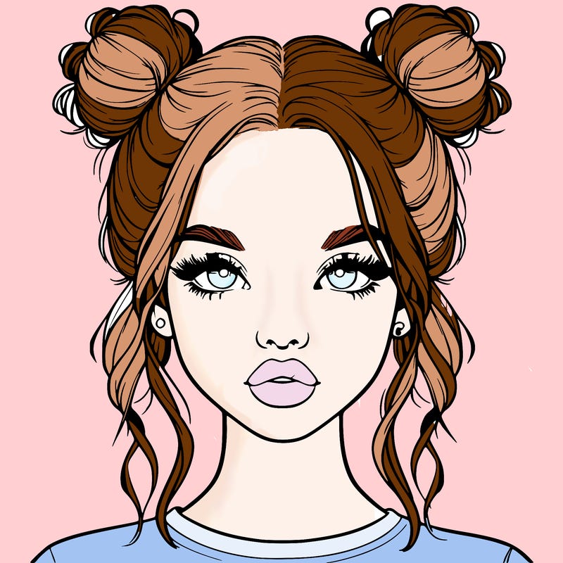 realistic girl with two buns in hair and lips