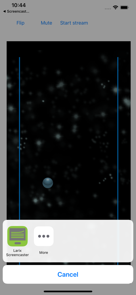 Larix Screencaster - Larix Screencaster app interface on iPhone showing screen recording and live stream options