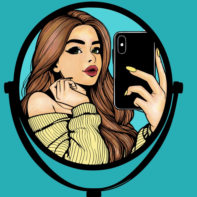 realistic girl taking mirror selfie beautiful