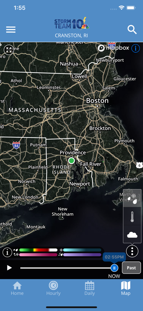 WJAR Radar - WJAR Radar Storm Team 10 weather map showing Rhode Island and Massachusetts