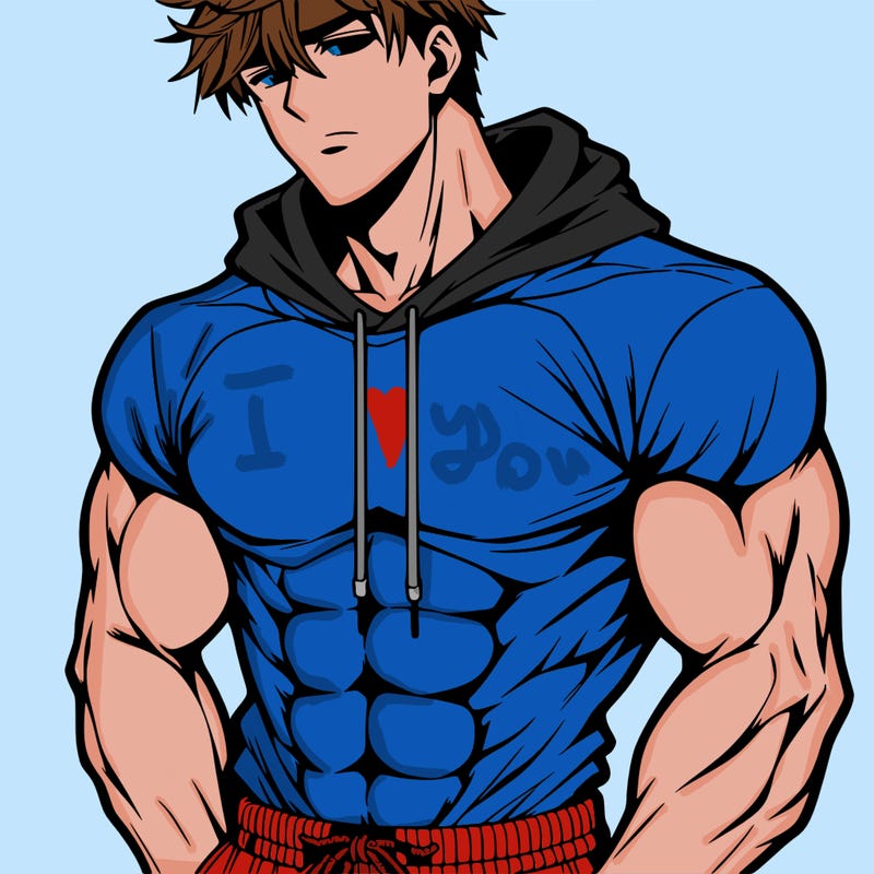 handsome muscular guy with hoodie anime